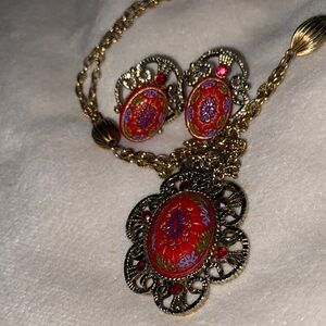 TARA MOROCCAN Vintage Gold and Red AND HUES OF BLUE/purple Jewelry Set